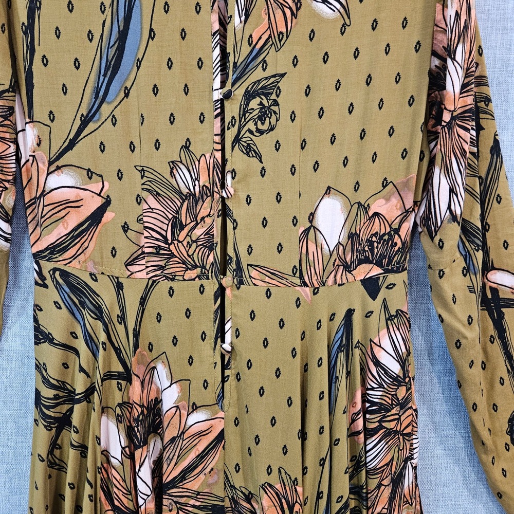 Free People First Kiss Floral Maxi Dress Small Long Sleeve Boho Goldenrod Multi - Picture 7 of 16